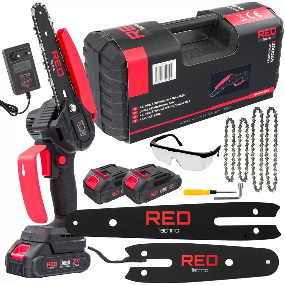 Акумуляторна пила для деревини 2000 мАч, 21 В Red Technic RTMPA0064 пила на акумуляторі, фото 1