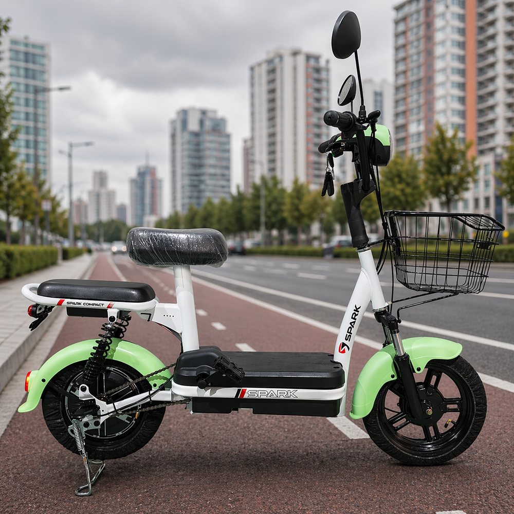 Електровелосипед SPARK COMPACT 14" 48V/400W/12Ah велосипед на акумуляторі велосипед з кошиком електровелосипед з педалями, фото 1