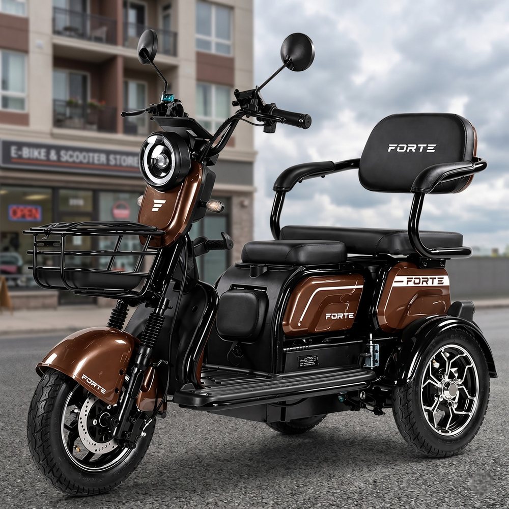 Електроскутер триколісний Forte Family-WN1072 Коричневий трицикл електричний для поїздок містом, фото 1