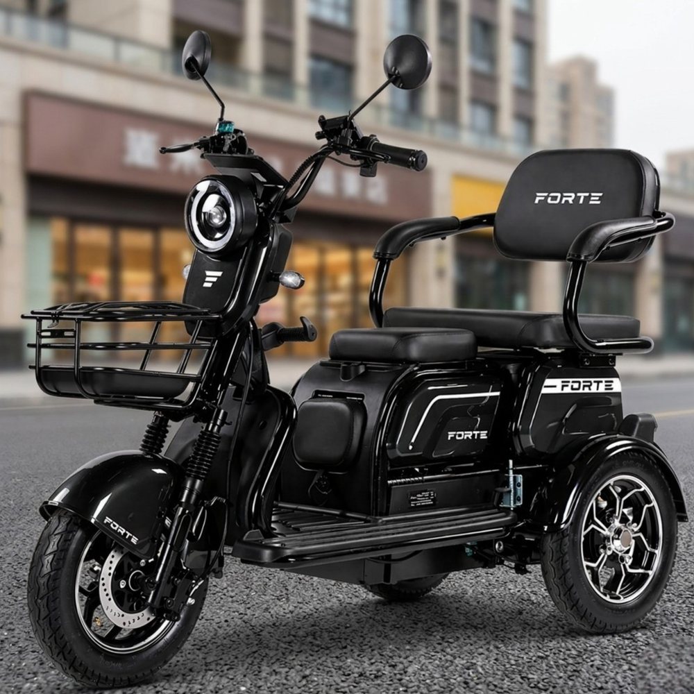 Триколісний електроскутер Forte Family-WN1072 (акумулятор в скутері) Чорний трицикл електричний для поїздок містом, фото 1