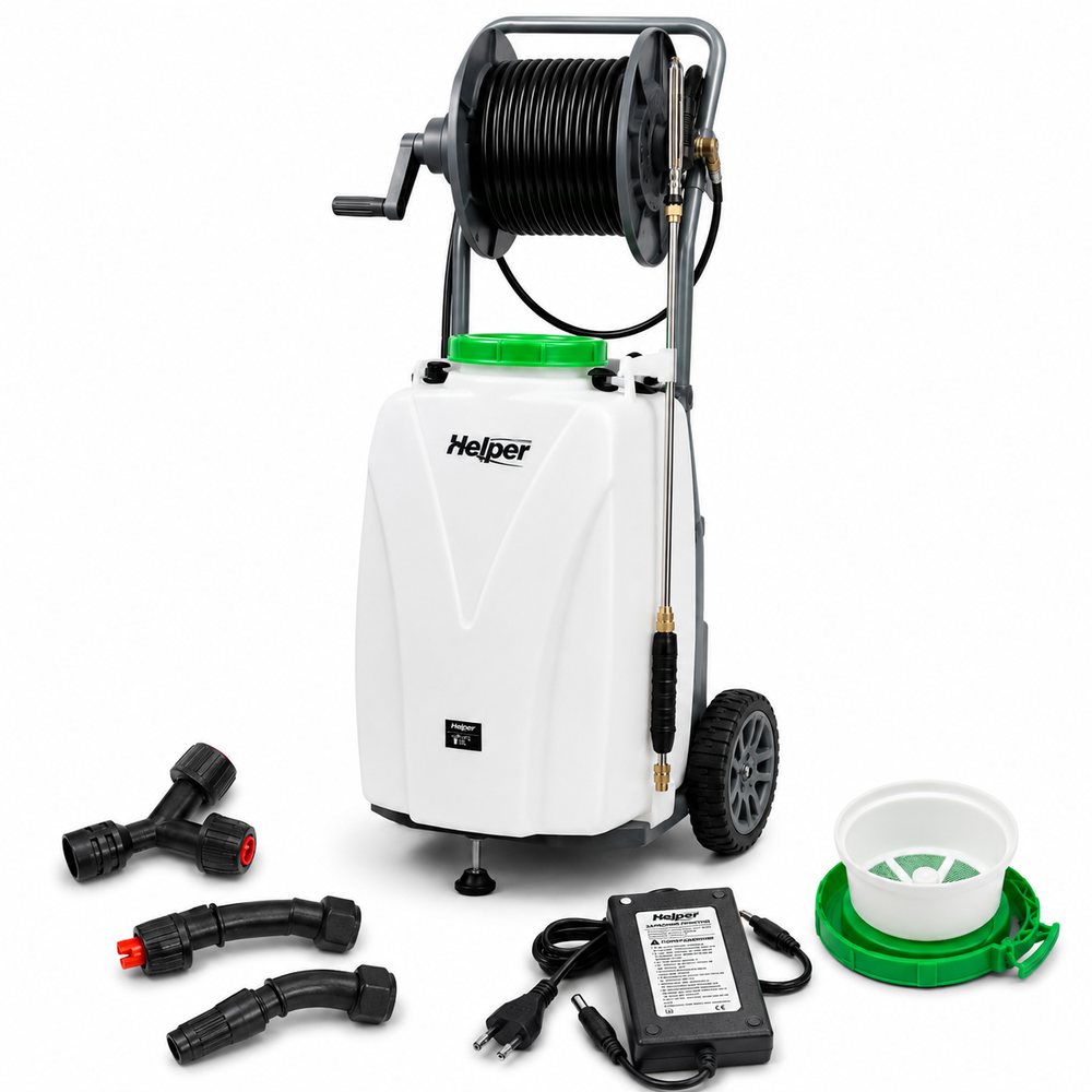 Акумуляторний обприскувач з котушкою для шлангу 40 л. Helper HP - 1169 акумуляторний садовий обприскувач, фото 1